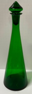 lot 320 image: MCM Emerald Green Handblown Empoli Italian Mushroom Capped DECANTER, Wheaton Bullseye Glass Jar & Button Candleholder