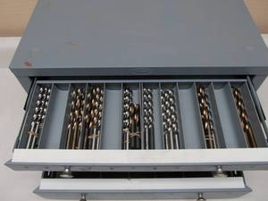Very Nice Industrial Steel HUOT 3-Drawer PartsHardware Cabinet wDrill Bits