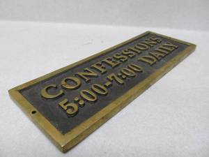 Old Vintage Solid Brass Church Confession Booth Plaque&nbsp