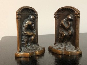 Antique BronzeBrass Bookend Set - The Thinker