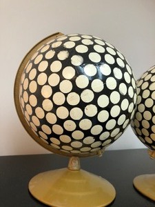 Matching Pair of Mid Century Black &amp White Polka Dot Globe Displays
