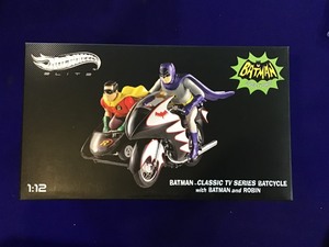 lot 22 image: Hot Wheels Elite Batman Classic TV Series Batcycle with Batman and Robin 112 (Unopened)