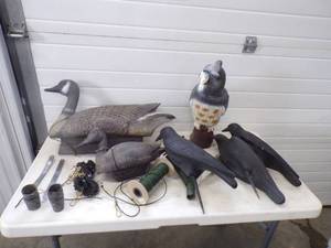 lot 130 image: Goose, Owl and Raven Decoys