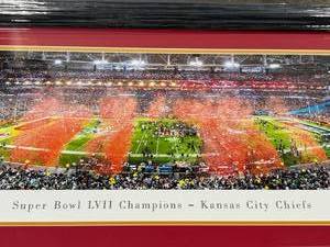lot 104 image: Kansas City Chiefs Super Bowl LIVII Champions Framed Panorama Photo (New Old Stock) - 18.5 x 43.5