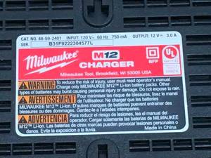 lot 50 image: Lot of 2 - Milwaukee m12 battery charger Model # 48-59-2401 (Retails $55 Each)