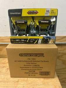 lot 80 image: SMARTSTRAPS Case of 3- Commercial-Grade RatchetX J-Hook Tie-Downs, 14ft. x 1 12in., 2 Pack, 5,000-Lb. Breaking Strength
