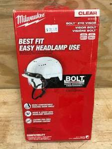 lot 128 image: Milwaukee BOLT Eye Visor Compatible with Safety Helmets & Hard Hats Model # 48-73-1410 (Retail $59.97)