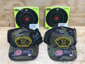 lot 138 image: Lot of 2 - NRA hats and 2 - packs of 6 inch targets