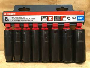 lot 143 image: Crescent brand 8 piece SAE 12 deep impact socket set Model # CIMS2N