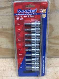 lot 144 image: Duralast 10 piece hex and star bit set Model # 70-062