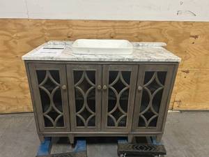 lot 2A image: Kathy Ireland Home Southport 48-in Cashmere Oak Semi-recessed Single Sink Bathroom Vanity with Carrara Natural Marble Top and Backsplash (Retails for $1700)