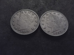 lot 12 image: 1883 & 1908 V-Nickels
