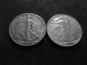lot 22 image: 1944 S & 1945 D Walking Liberty Half Dollars