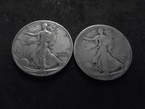 lot 23 image: 1917 D Obverse Mint Mark & 1941 Walking Liberty Half Dollars