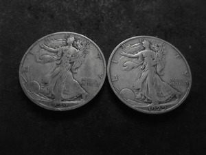 lot 25 image: 1929 S & 1929 D Walking Liberty Half Dollars