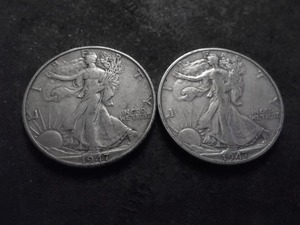 lot 27 image: 1947 D  & 1947 D Walking Liberty Half Dollars