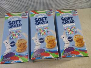 lot 253 image: (C-1) 3 Boxes Mini Soft Baked Cinnamon Toast Crunch Cookies 6 Pouches per Box Past Date
