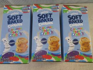 lot 254 image: (C-1) 3 Boxes Mini Soft Baked Cinnamon Toast Crunch Cookies 6 Pouches per Box Past Date