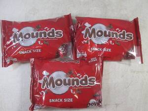 lot 267 image: (B-3) 3 Bags of Snack Size Mounds Candy Bars Past Date