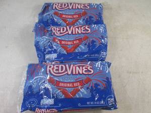 lot 270 image: (B-2) 3 Packs of Red Vines Original Red Twists Past Date