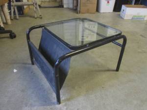 lot 4 image: (BR1) Metal Tube Frame End Table with Glass Top and Magazine Rack - 24 x 21 x 14 H