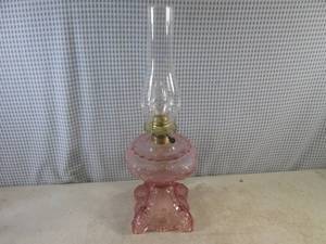 lot 9 image: (B-2) Clear Pink Tint Glass Electric Lantern Lamp - 20 Tall - Works