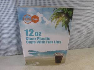 lot 151 image: (EW4) 100) 12oz Clear Plastic Cups with Lids