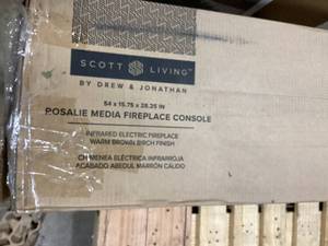lot 3 image: SCOTT LIVING Rosalie 54 in. Freestanding Media Console Wooden Electric Fireplace in Warm Brown Birch Customer Returns See Pictures