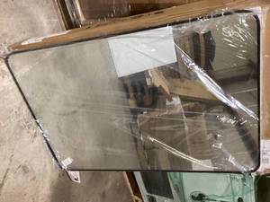 lot 6 image: XRAMFY 26 in. W x 38 in. H Rectangular Aluminum Alloy Framed Rounded Black Wall Mirror   Customer Returns See Pictures