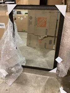 lot 8 image: Aldridge 23.5 in. W x 35.5 in. H Framed Rectangular Beveled Edge Bathroom Vanity Mirror in Bronze by Kate and Laurel Customer Returns See Pictures