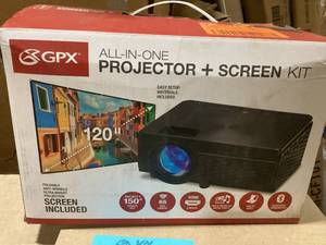 lot 10 image: GPX 800 x 480 Mini Projector with 2500 Lumens, Bluetooth with 120 in. Projection Screen Included Customer Returns See Pictures