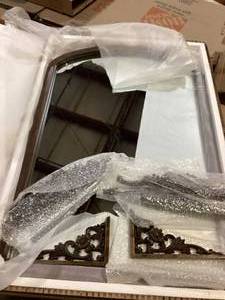 lot 16 image: 24 in. W x 36 in. H Classic Arched Wood Framed Brown Retro Wall Decorative Mirror   Customer Returns See Pictures