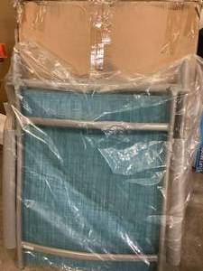 lot 21 image: Pellebant 1-Piece Adjustable Aluminum Outdoor Chaise Lounge in Blue   Customer Returns See Pictures