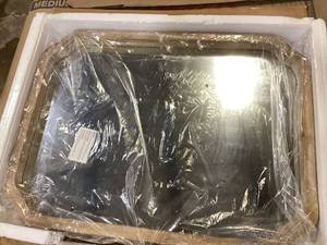 lot 24 image: Marston 24 in. x 18 in. Rustic Rectangle Rustic Brown Framed Decorative Wall Mirror by Kate and Laurel     Customer Returns See Pictures