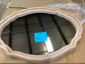 lot 36 image: Home Decorators Collection Medium French Country Oval Natural Wood Ornate Framed Mirror (24 in. W x 29 in. H)  Customer Returns See Pictures