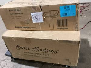 lot 40 image: Swiss Madison Sublime Pedestal Bathroom Ceramic Vessel Sink Round Single Faucet Hole in White  Customer Returns See Pictures