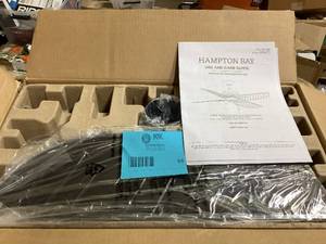 lot 59 image: Hampton Bay Halpert 52 in. IndoorOutdoor Matte Black Wet Rated Downrod Ceiling Fan with 4 Weatherproof, ABS QuickInstall BladesCustomer Returns See Pictures
