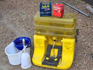 lot 418 image: Unused Eye Wash Station, Advil, Tylenol, Toilet Bowl Brush