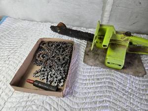 lot 432A image: Misc. Length Chainsaw Chains (Mostly 16), Poulan Electric Chainsaw, Chain Oiler