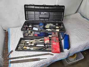 lot 384 image: Mastercraft 26x11x8 12 Tool Box and Contents - See Pics, Crow Bar, File, Vice Grips and Much More