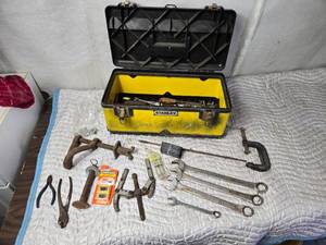 lot 377 image: Stanley Tool Box with Tools - Wrenches, Ratchets and More