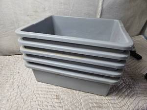 lot 357 image: Lot of 5 Heavy Plastic Bus Bins for Storage and Organizing