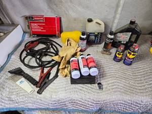 lot 265 image: Jumper Cables, 10w40 Oil, Diesel Gel Preventer and More
