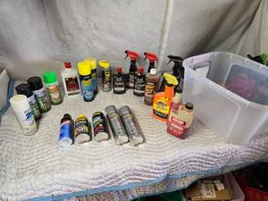 lot 264 image: Tote of Misc. Fluids Spray Paint, Lubricant, Cleaner and More