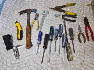 lot 211 image: Misc Lot of Tools Hammer, Pocket Knife, Screwdrivers, Pliers and More