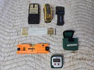 lot 197 image: Strait Line Laser Level, Johnson Laser Level, Stud Finders