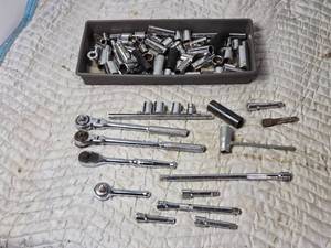 lot 114 image: Huge Lot of 38 Drive Ratchets, Sockets, Extensions