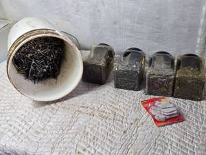 lot 110 image: 5 Gallon Pail and Containers of Mixed Screws and Fasteners