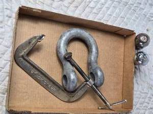lot 56 image: C Clamp, Clevis and 2 Hitch Balls