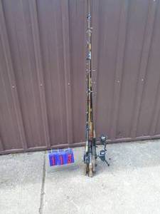Lot of fishing rods & reels. As shown.